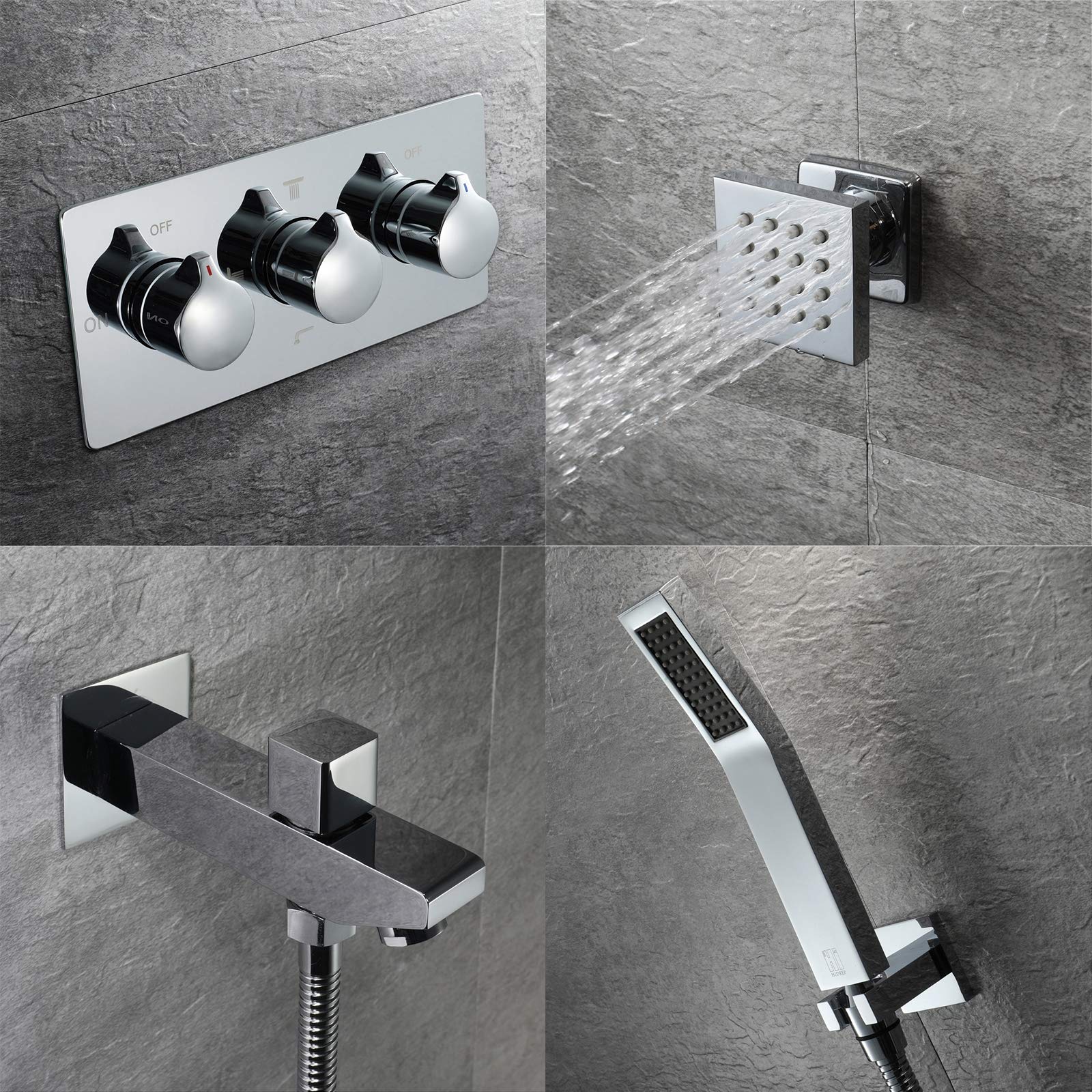 Music 64 kolory LED chromowany zestaw prysznicowy montowany na suficie łazienka bateria prysznicowa zestaw z głowicą prysznicową, prysznic ręczny, dysze do ciała, bateria wannowa, pilot zdalnego