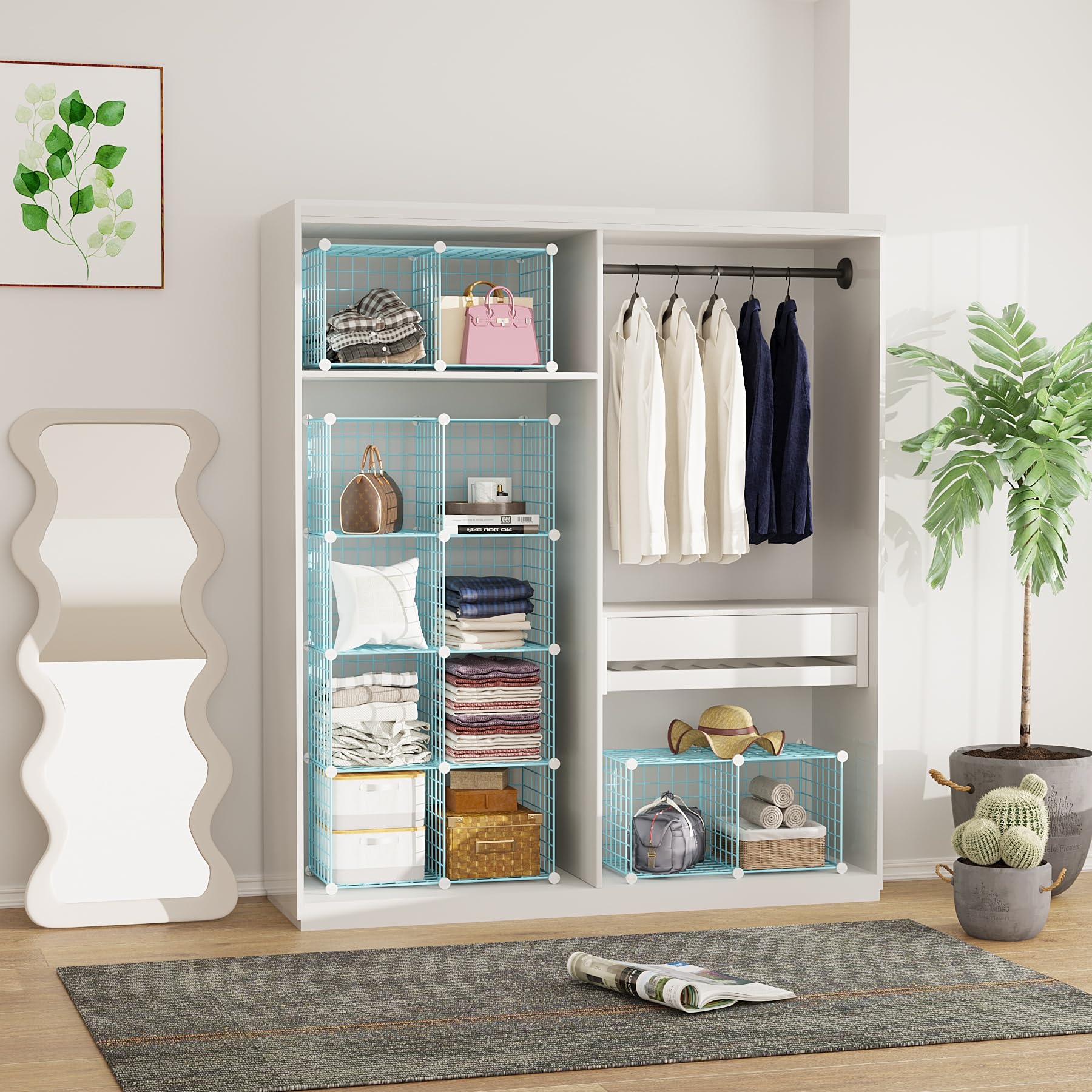 C&AHOME Cube de Rangement en Fil de Fer, 12 Cubes de Rangement en métal avec grilles C, étagères modulaires, Organiseur de Placard, idéal pour la Maison, Le Bureau, Le Salon, 91 x 32 cm (L x l x H),