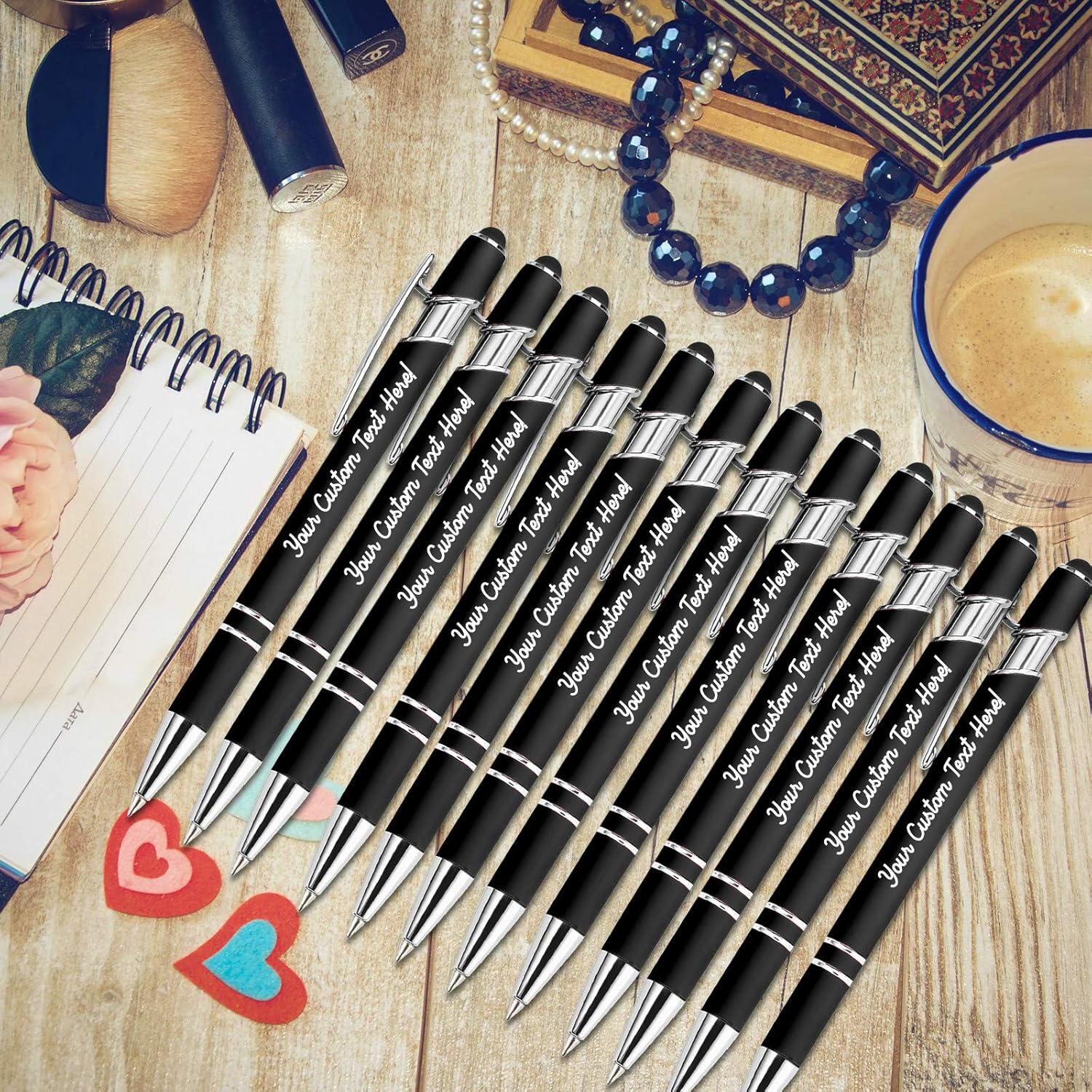 Amlion Custom Pens Personalized Bulk, Customized Ballpoint Pens with Stylus Name Message Logo Engraved, Gift for Christmas, Wedding, Business, Graduation-12,24,48,96 PCS, Black Ink
