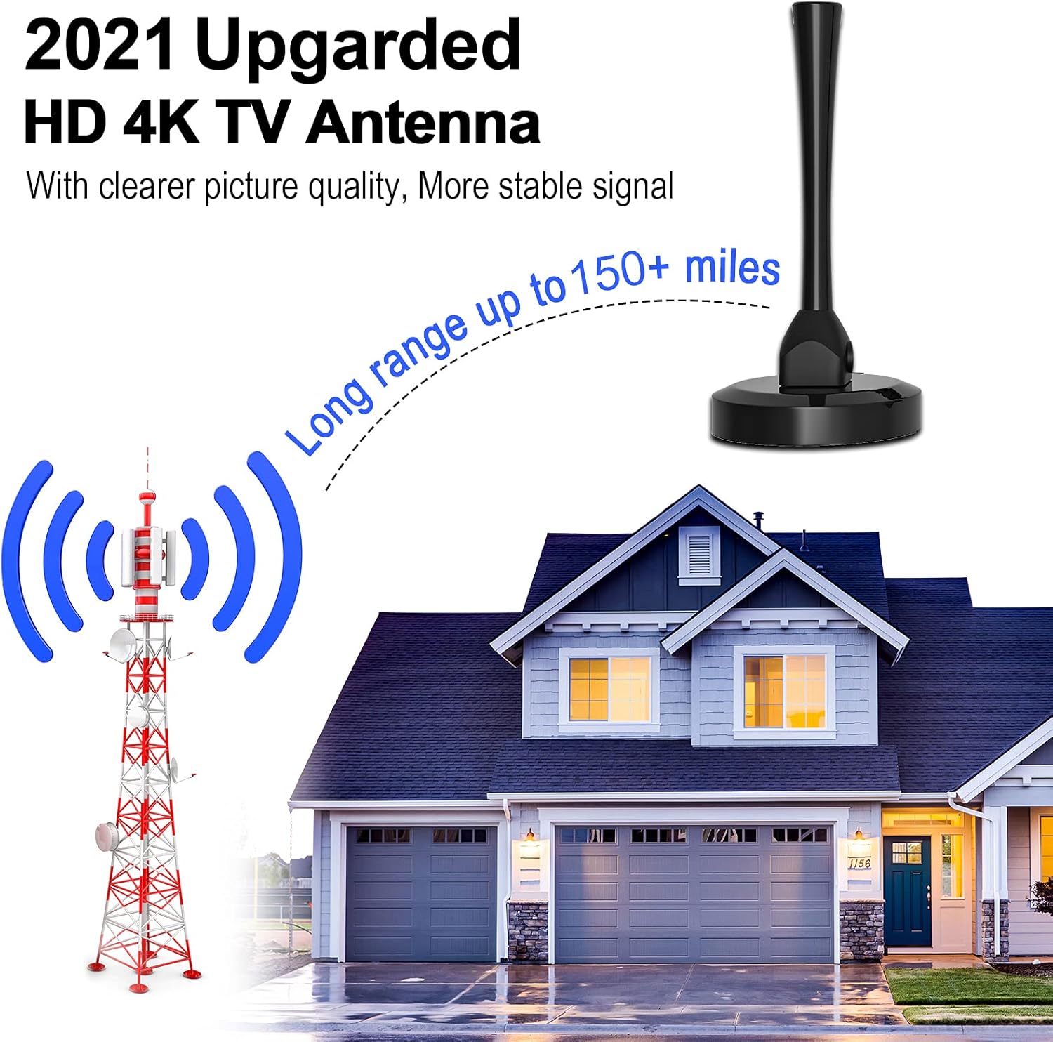 TV Antenna, Amplified Digital HD TV Antenna Indoor for Smart TV Support 4K 1080P Teletision and TV's Outdoor HDTV Amplifier Booster for Local Channels 150 Miles Long Range - Magnetic Base&Coax Cable : Electronics