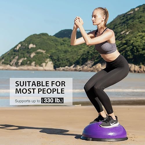Miniatura 2 de ZELUS Entrenador de pelota de equilibrio con bandas de resistencia y bomba de pie, pelota de yoga inflable para entrenamientos de gimnasio en casa,
