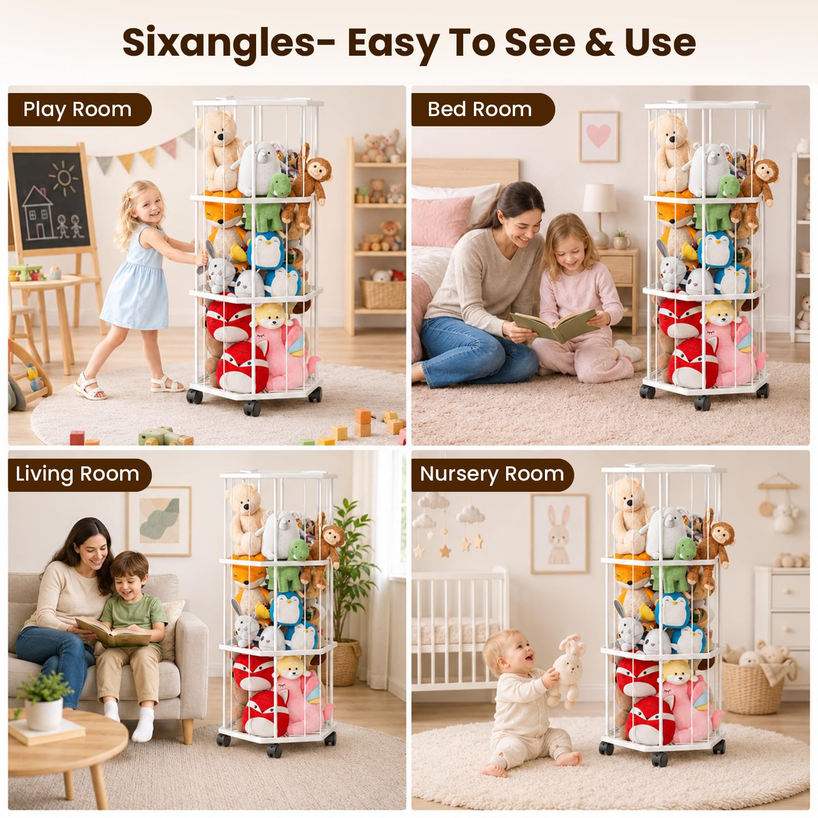 Almacenamiento de juguetes suaves, almacenamiento de animales de peluche, almacenamiento de juguetes de peluche con red de malla, tubo organizador de juguetes de peluche con ruedas de freno, jaula de