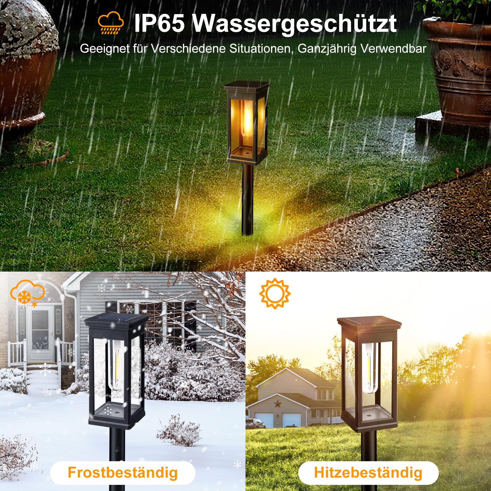 Hoofun Solarlampen Lampe Garten Wetterfest: 6 Stück Automatische LED Outdoor Außen Laterne, IP65, 800mAh Akku, Terrasse Solarlampe Beleuchtung für Garten Rasen Hof Terrasse Wege Garageneinfahrt