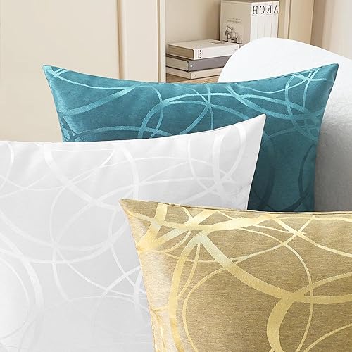 Miniatura 4 de CaliTime Juego de 2 fundas de almohada modernas, brillantes y opacos con círculos de contraste, fundas de cojín geométricas para sofá, decoración