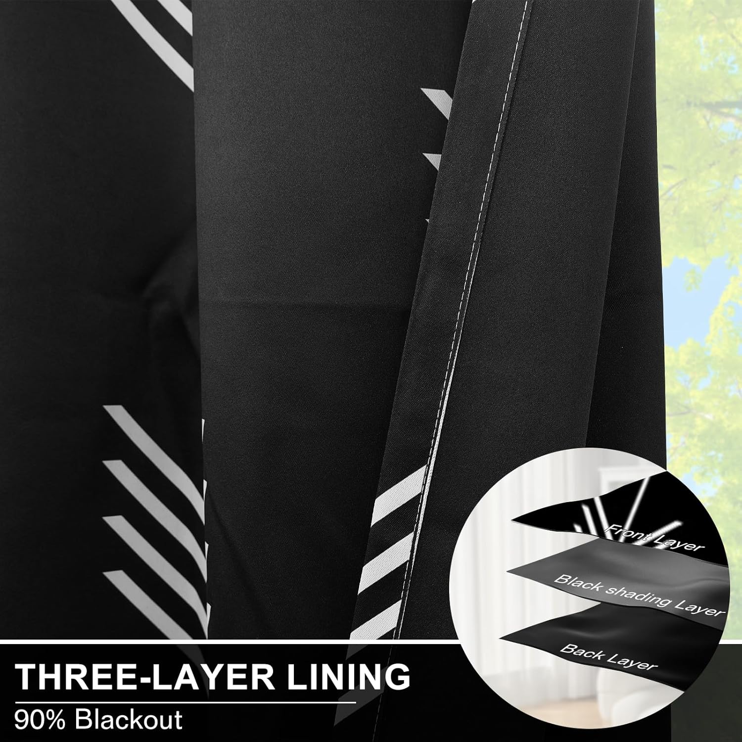 Black Blackout Curtains for Bedroom, Arrow Striped Print Window Curtains 84 Inches Length 2 Panels Set Noise Reducing Thermal Insulated Window Drapes for Living Room,52" W x 84" L
