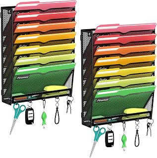 2Pack 8-Tier Wall File Organizer with Hook, Hanging File Organizer Black