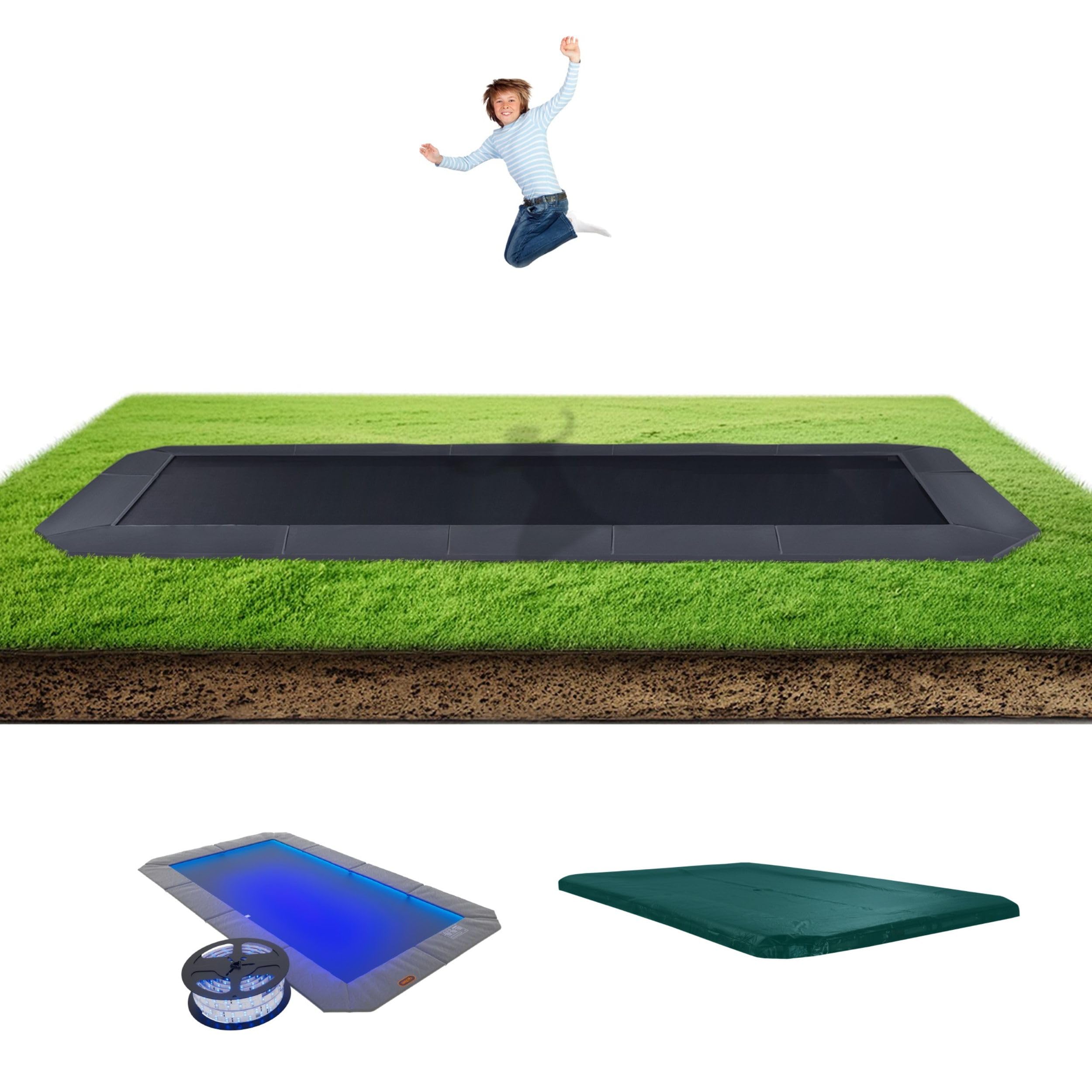 Avyna Premium Rectangle In-Ground Trampoline, 10x14 FT, 10x17 FT, 12x18 FT – Outdoor Trampoline for Kids and Adults with Advanced Safety Features