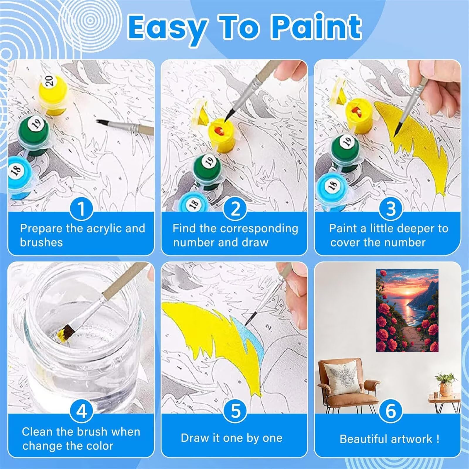 Rosa Pintar por Numeros Adultos, DIY Pintura por Números Niños, Kit de Pintura al óleo de Lienzo DIY para con Pinceles, Pigmento Acrílico, Paint By Numbers Adult, Sin Marco 100x150cm, Atardecer P-301