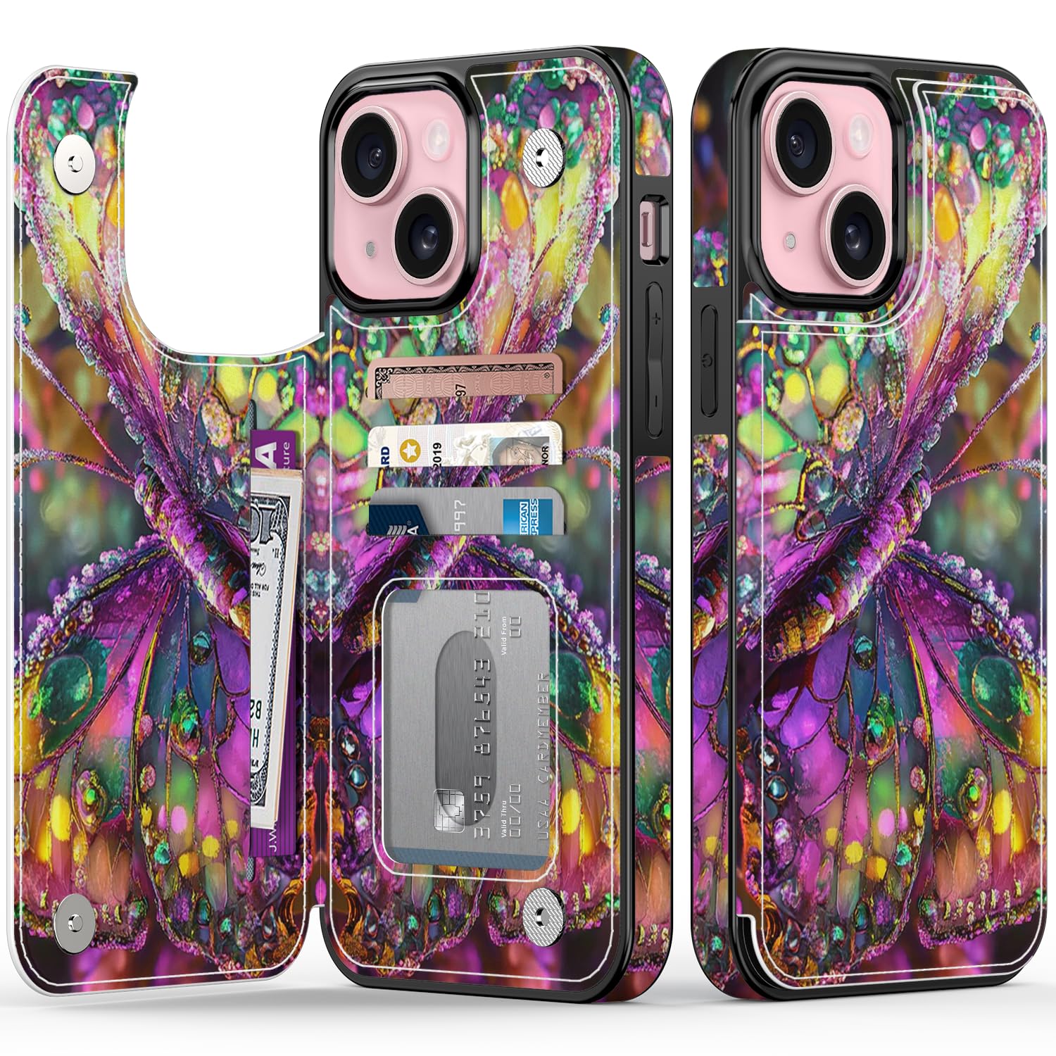 FUNMIKO for iPhone 14 Plus Wallet Case with Card Holder, RFID-Blocking, Military-Grade Protection & UV-Printed Artwork, Magnetic Closure with Leather