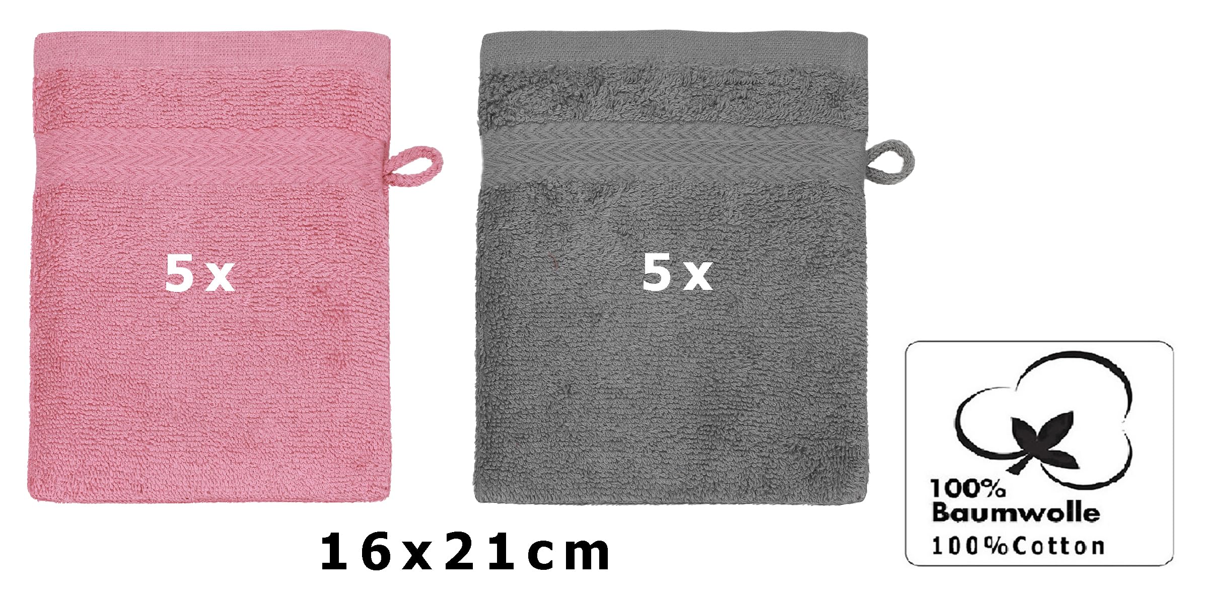 10 Gants De Toilette Coton Betz - 16x21cm - Vieux Rose Et Gris Anthracite - Premium