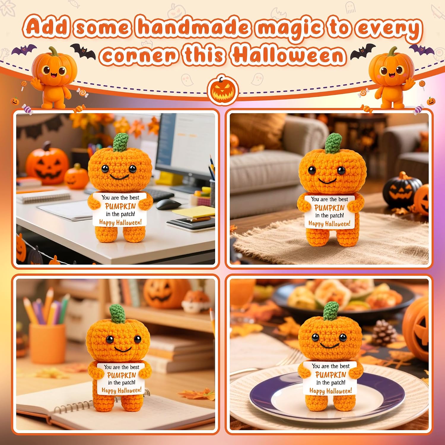 Mini Pumpkin Decor Halloween Boo Basket Stuffers Gifts for Women Men Spooky Basket Stuffers Halloween Indoor Decoration for Him Her Adult Teens Thanksgiving Decoration Handmade Crochet Pumpkin Baskets