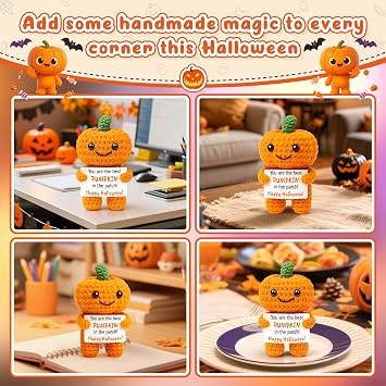 Mini Pumpkin Decor Halloween Boo Basket Stuffers Gifts for Women Men Spooky Basket Stuffers Halloween Indoor Decoration for Him Her Adult Teens Thanksgiving Decoration Handmade Crochet Pumpkin Baskets
