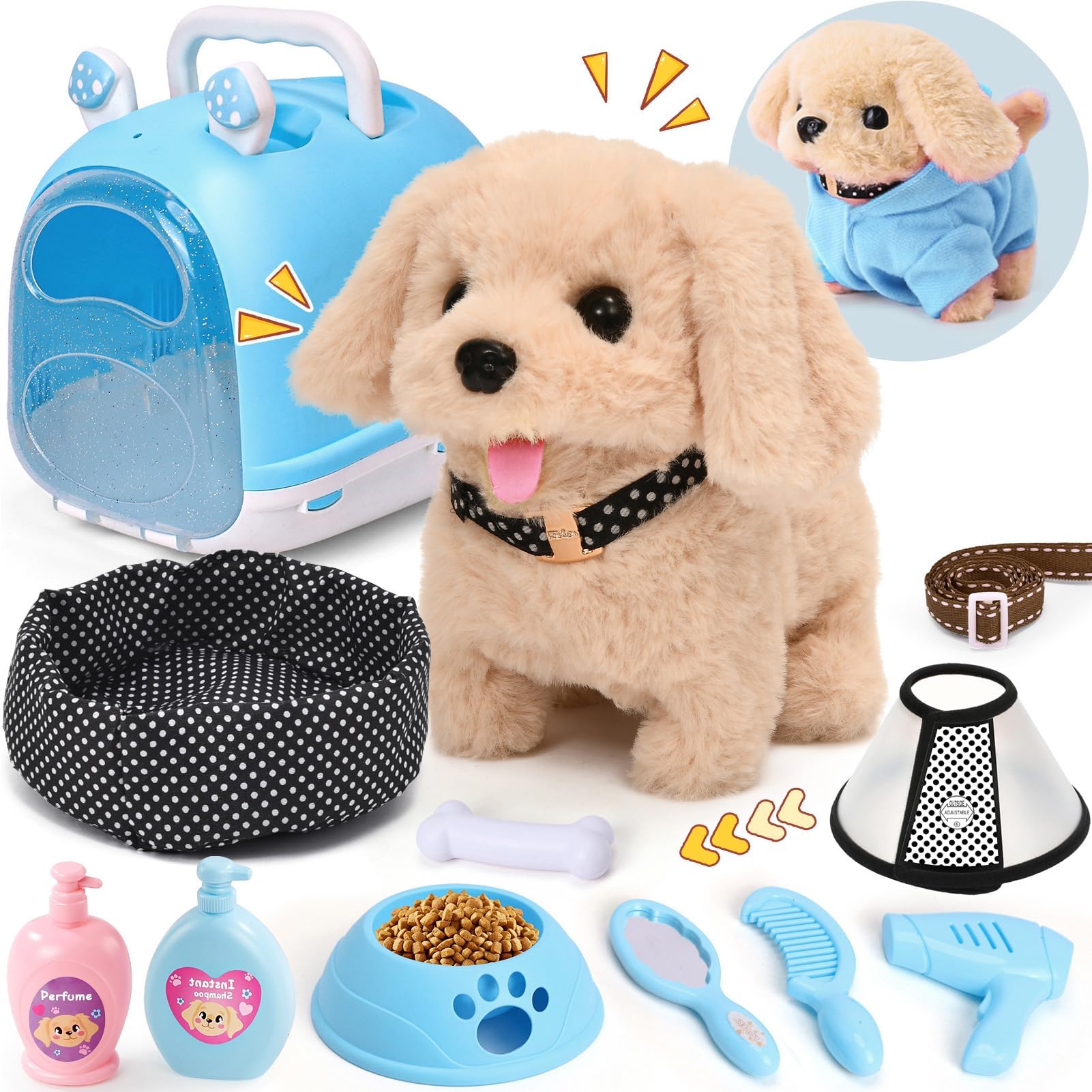 Tacobear Perro Electrónico Que Anda Y Ladra – Set Completo Con Jaula, Ropa Y Accesorios, Juguete Interactivo Para Niños De 3 A 6 Años (Pilas AA No Incluidas)