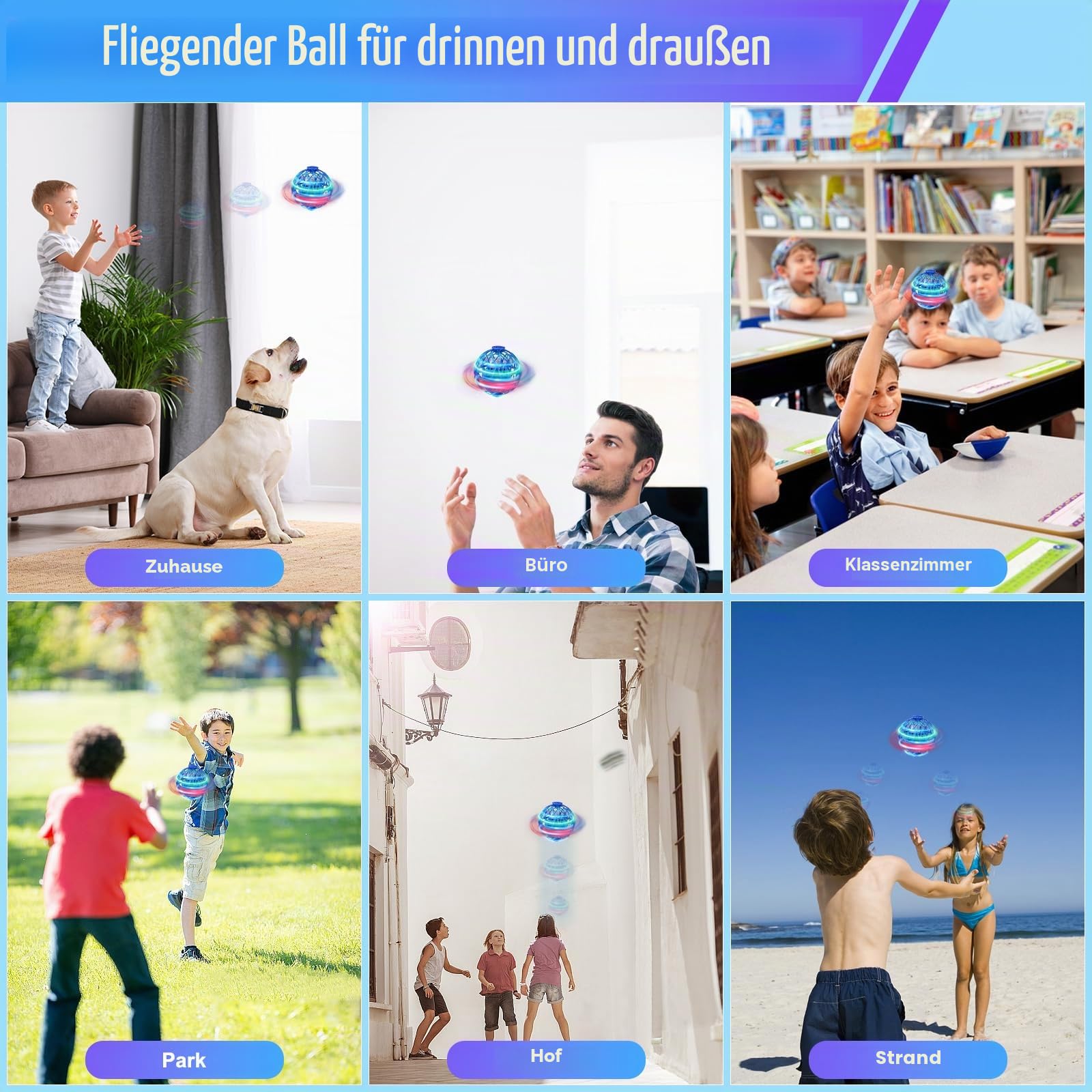 OBEST Fliegender Ball Magic Flying Boomerang Ball mit LED Licht, Cooles Fliegendes Spinner Spielzeug 360° Flip Mini Drohne für Kinder Erwachsene, Geschenk für Jungen Mädchen