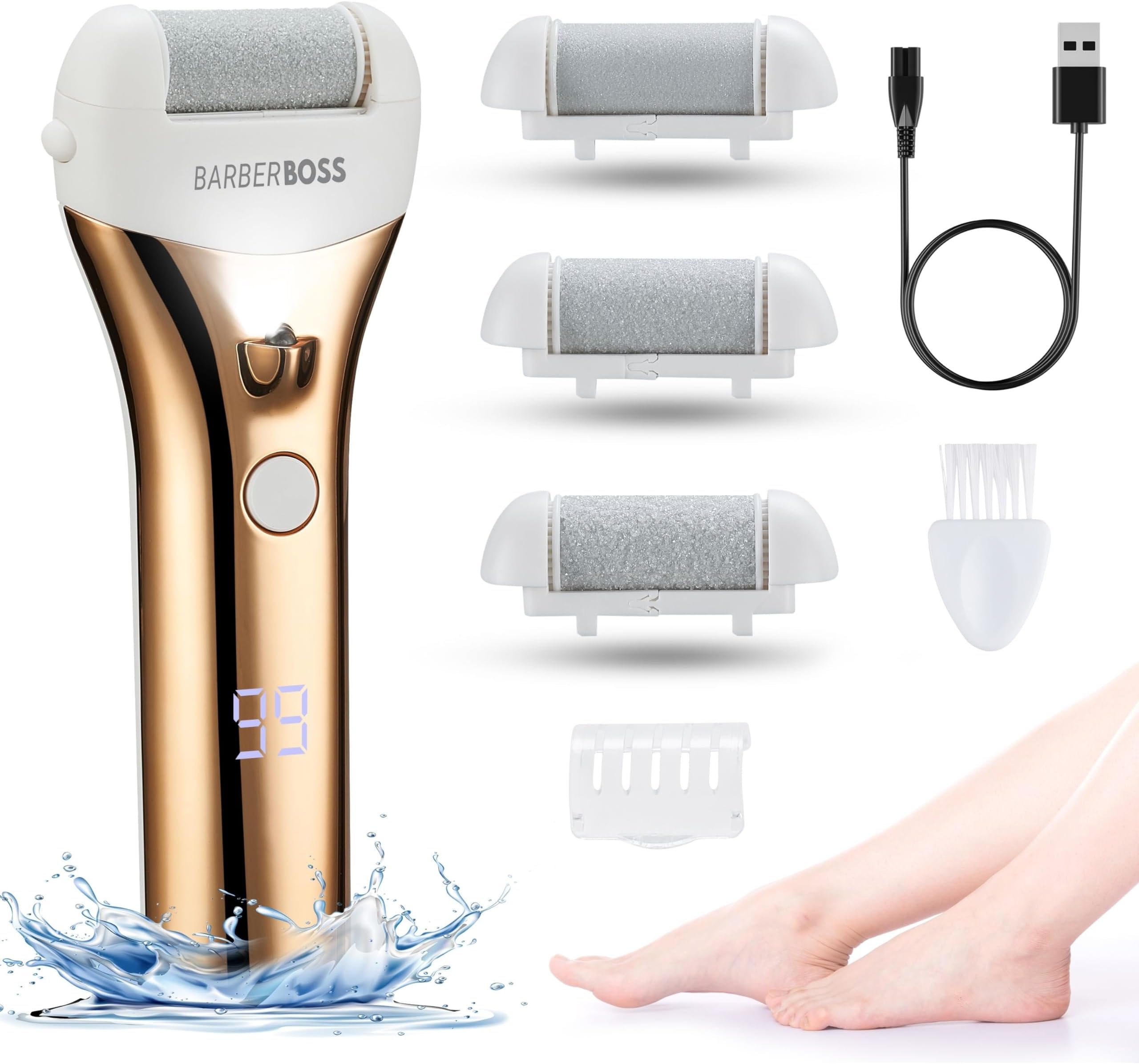 BarberBoss Electric Foot File Hard Skin Remover - Feet Hard Skin Remover Electric, Foot Files for Hard Skin, Premium Callus Remover for Feet, Comprehensive Pedicure Set for Feet QR-5087