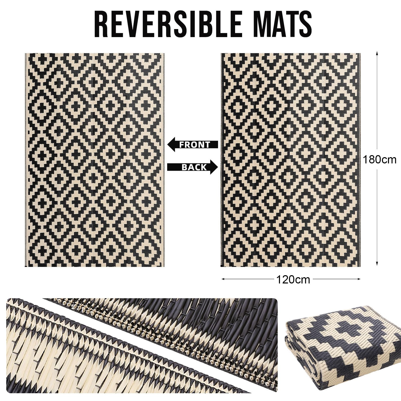 Homaxy Waterproof Outdoor Rug, Anti-slip Reversible Plastic Straw Garden Rugs - Image 2