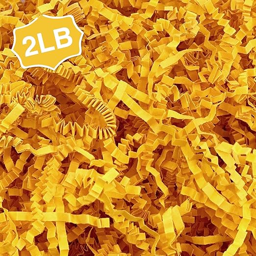 Corlcol 2LB Crinkle Paper Shred Filler for Gift Box Bag and Basket On Holidays(Orange-Yellow)