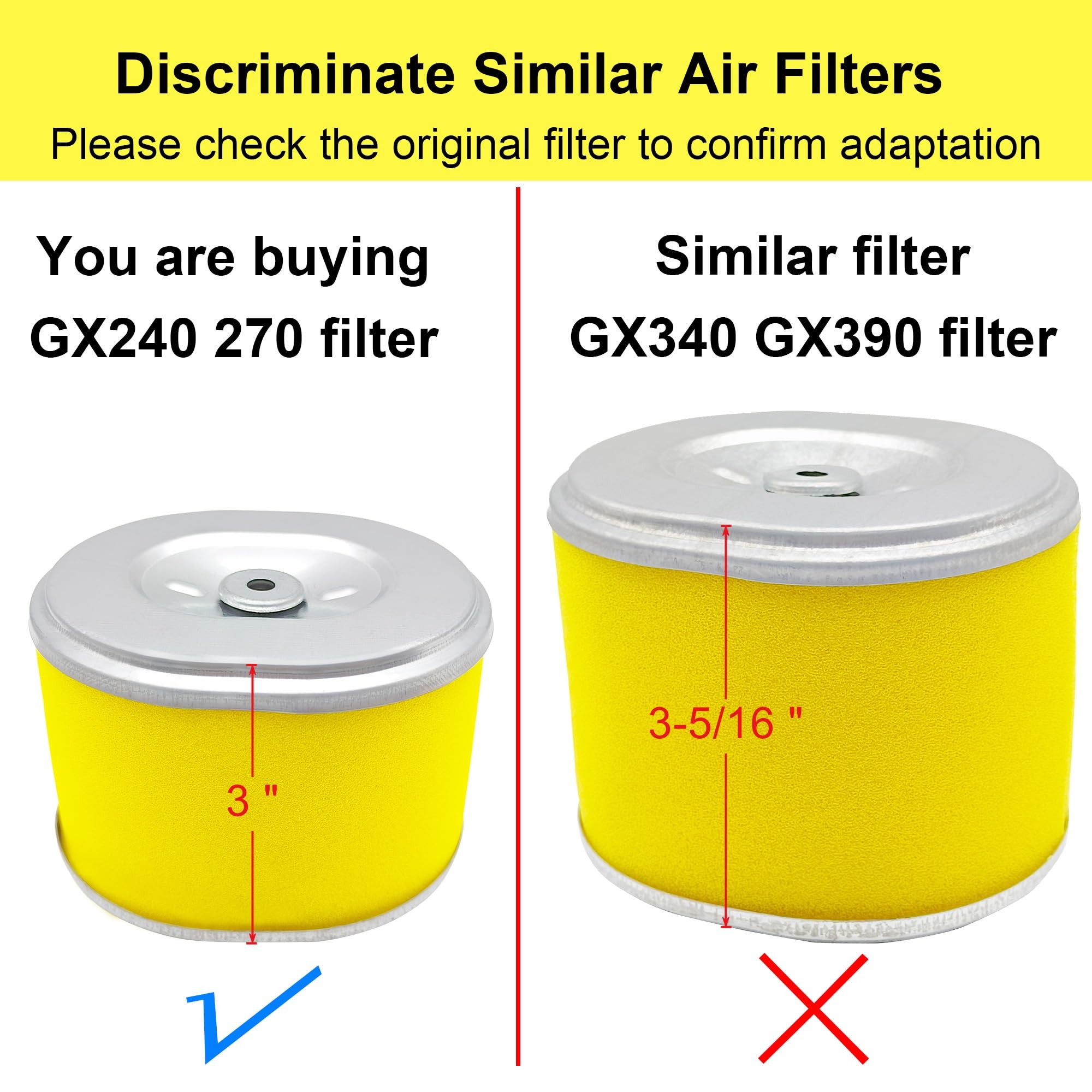 Hippotech Pack De 3 Filtros De Aire De Repuesto Para Honda GX240 GX270 8HP 9HP Motor Cortac&eacute;sped Piezas Tiller