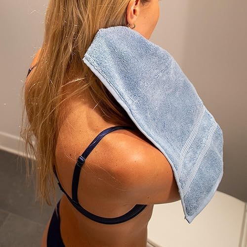 Miniatura 5 de Mosobam Juego de baño extra grande de viscosa de bambú de lujo de 700 GSM, 4 piezas, color azul Allure, 2 toallas de baño de 35 x 70 pulgadas, 2