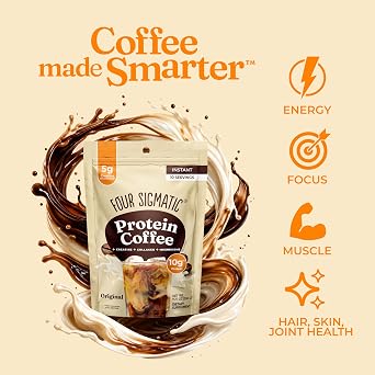 Four Sigmatic Protein Coffee + Creatine | Instant Mushroom Coffee | 10 Servings | Collagen, Lion's Mane, Organic Arabica | 10g Protein, 5g Creatine Monohydrate | Dairy Free, Gluten Free