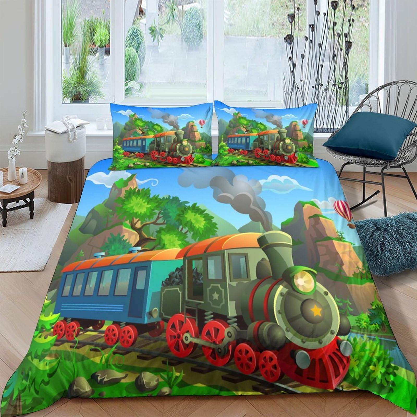 Ctjqhvkz Style-8 3D Printed Vintage Steam Train Fitted Sheet Microfiber Soft Breathable Scenic Railway Bed Sheet For Bedroom Dorm Decor Single（135X200cm）