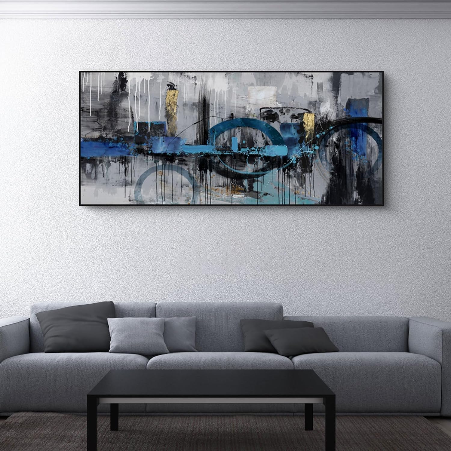 lianyibo Large Abstract Wall Art Canvas - Blue and Gray Link Style Gold City Scenes Wall Decor for Modern Landscape Wall Decor(70x140/Frameless)