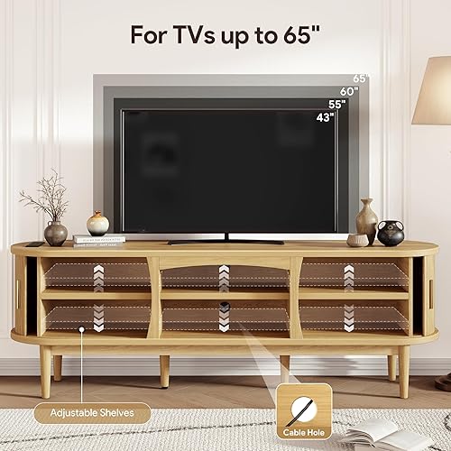 Miniatura 3 de Soporte de TV de mediados de siglo para televisores de hasta 80 pulgadas, centro de entretenimiento con almacenamiento, toma de corriente, puertas