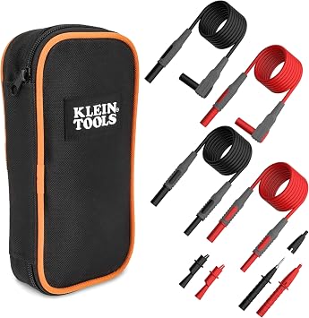 Klein Tools 69483 Meter Test Leads Accessory Kit with 2 Right-Angle, 2 Extenders, 2 Lead Heads, 2 Alligator Clips, and Case