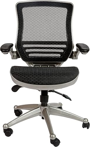 Miniatura 7 de Flash Furniture Warfield Silla de oficina giratoria ejecutiva de malla negra transparente con marco plateado grafito y brazos abatibles