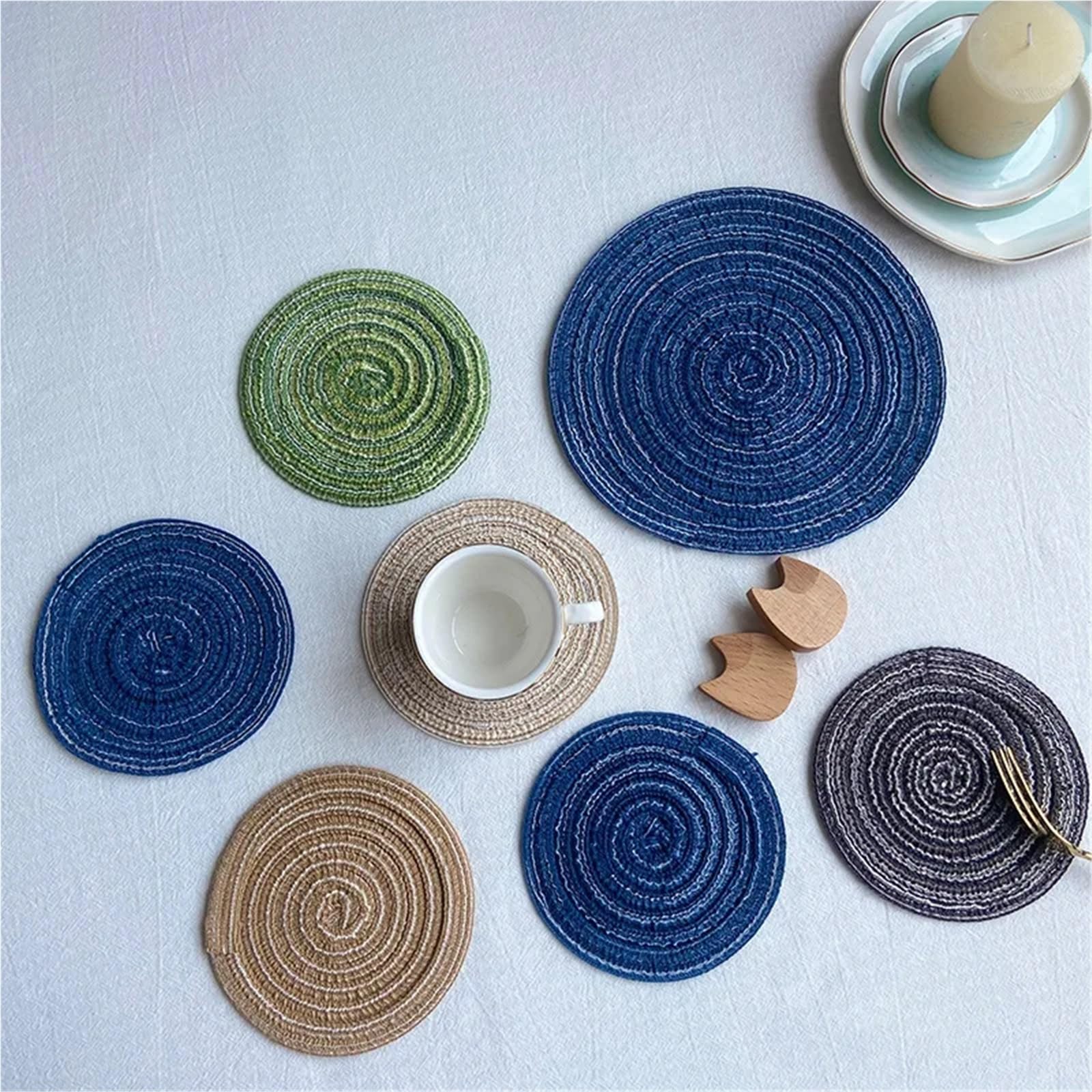 2 manteles individuales de hilo de algodón for la cena, redondos, tejidos con ramio, tapete for tazas, tapete aislante térmico, posavasos antideslizante y antiescaldaduras Para Platos, Tazones(Orange,
