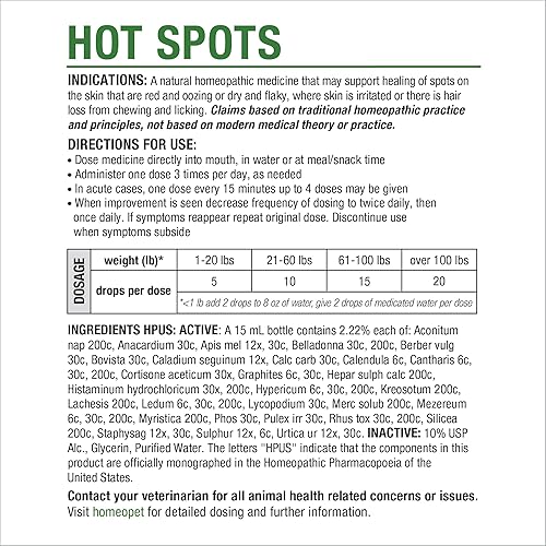 Miniatura 6 de HomeoPet Puntos calientes, medicina calmante para la piel de gatos y perros segura y natural para piel roja, irritada y escamosa de mascotas, 0.5 fl