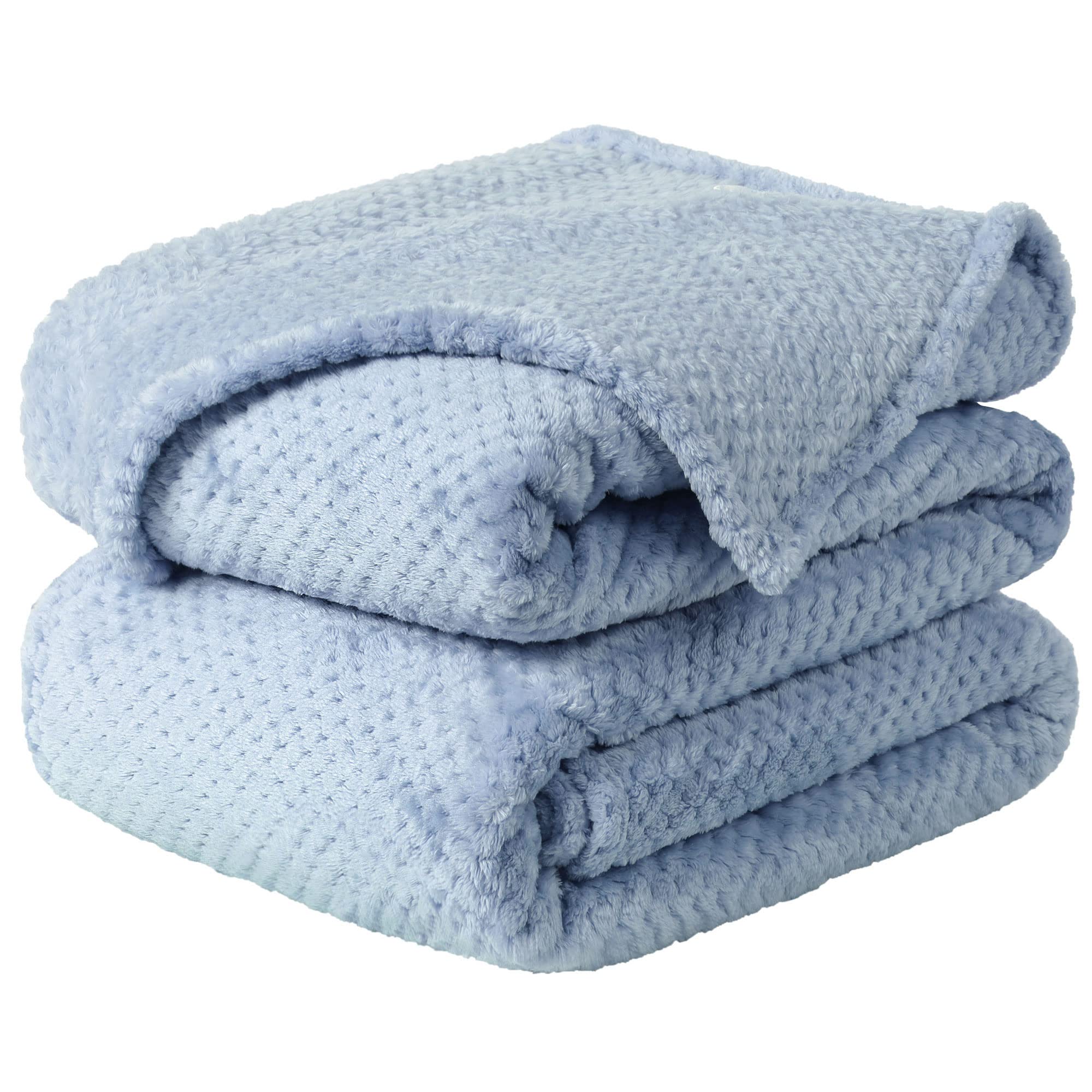 sourcing map Flannel Fleece Bed Blankets, Soft Warm Microfiber Blanket, Mesh Fuzzy Plush 330GSM Lightweight Decorative Solid Blankets for Bed Smoked Blue 200 x 230cm