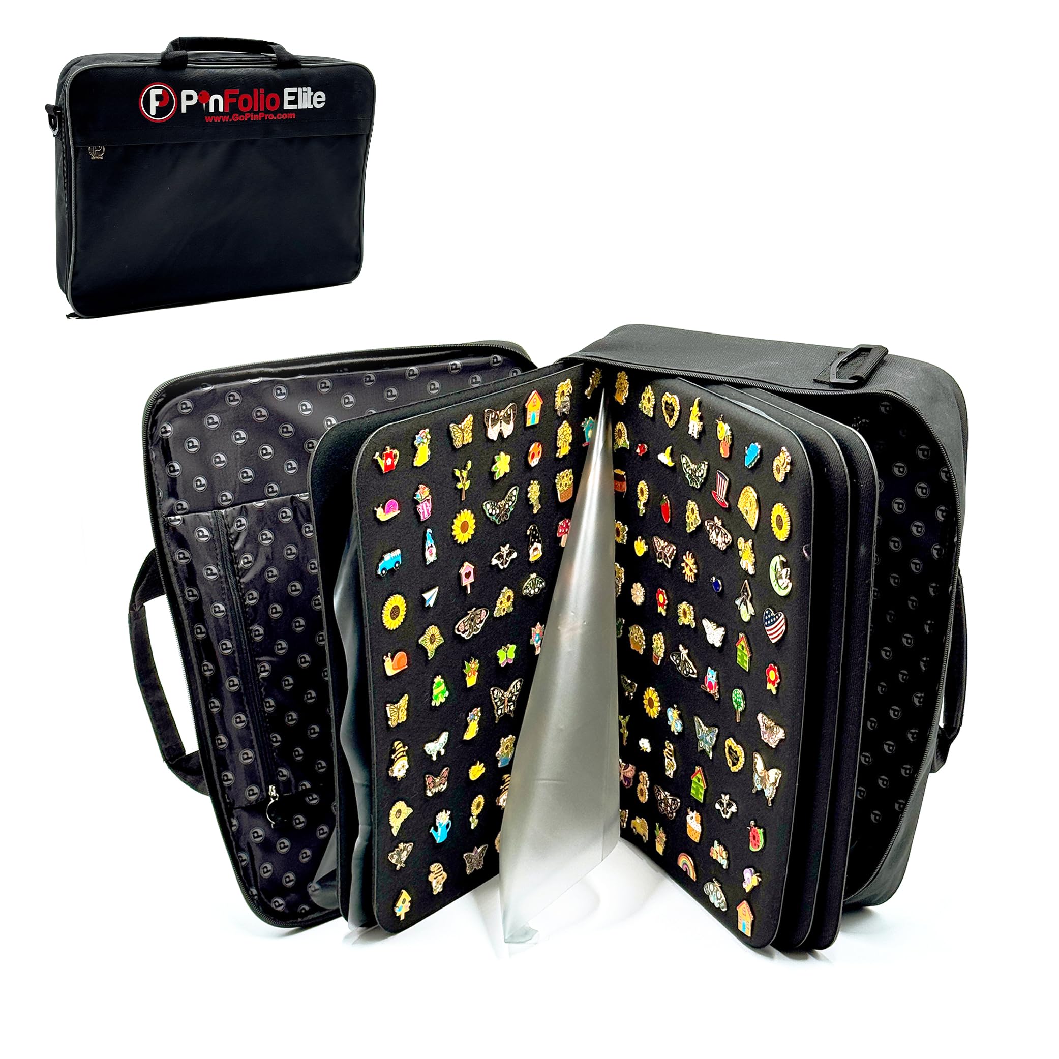 PinFolio Elite Pin Display Bag, Extra Large Sports & Disney Pin Book Designed for Storage & Easy Trading Up to 1,500 1-Inch Enamel Pins (Black)