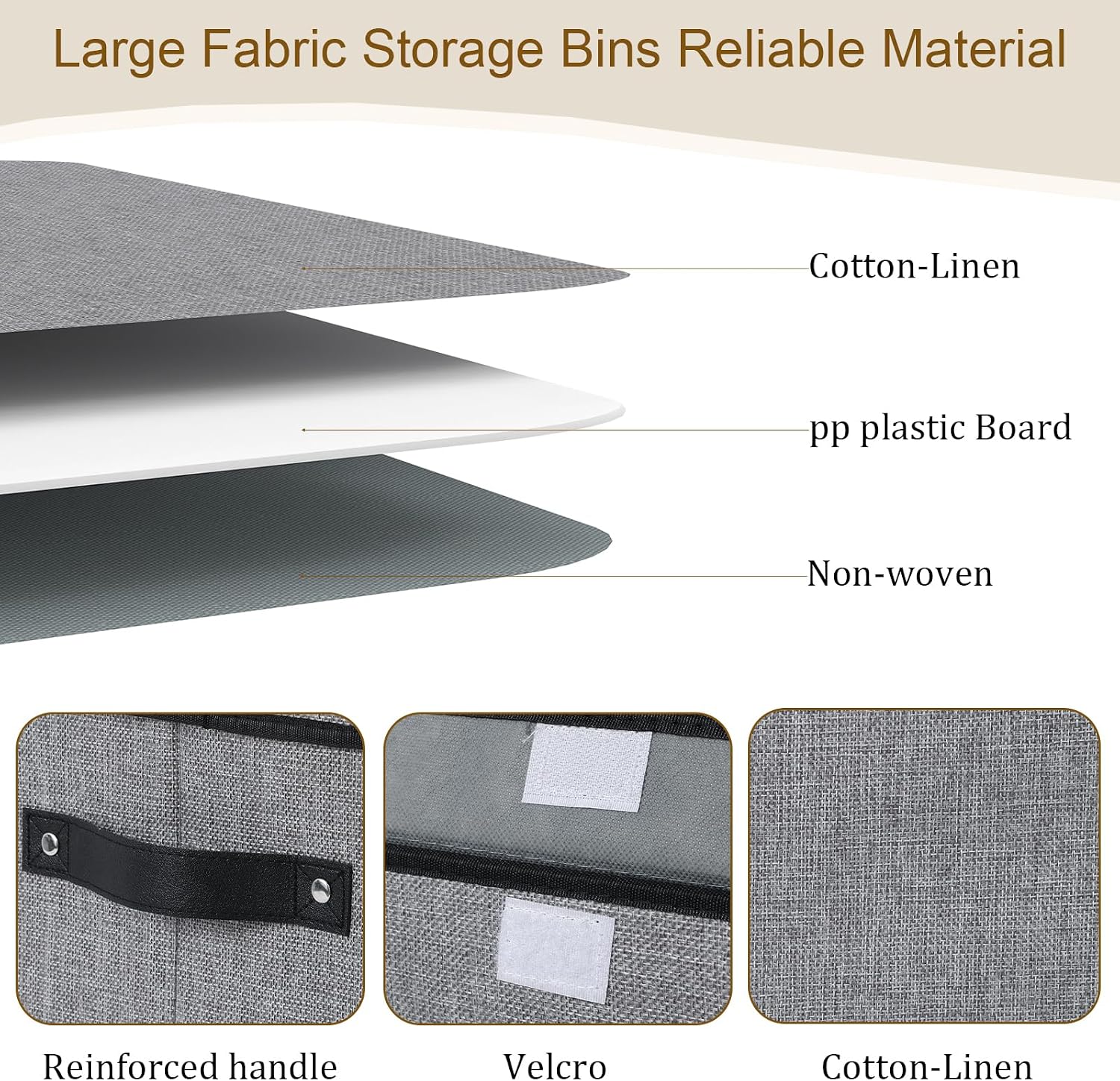 Storage Baskets with Lids, Fabric Storage Boxes with Handles, 10.2 x 7.8 x 6.7 Inch Closet Organizers for Shelves Bedroom Office, Gray, 3-Pack