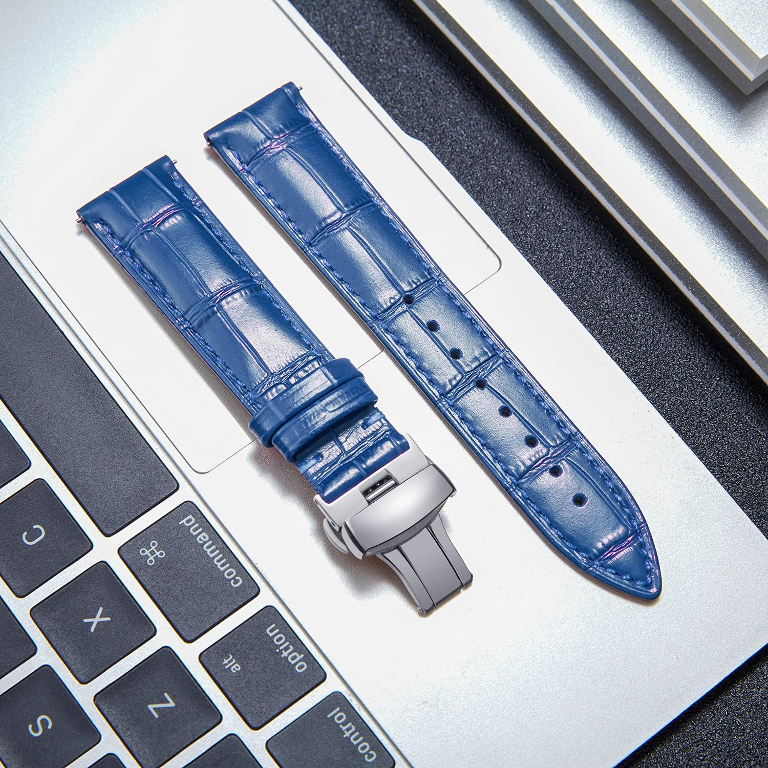 BINLUN Leather Watch Strap, Quick Release Genuine Leather Replacement Watch Band with Butterfly Deployment Buckle for Men and Women, 12mm-24mm