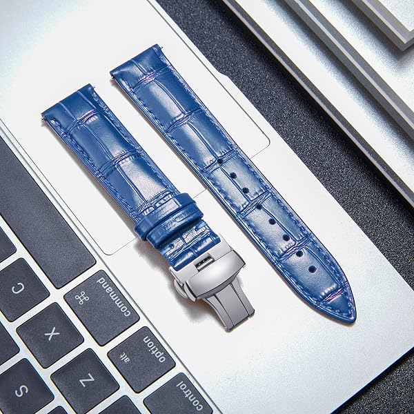 BINLUN Leather Watch Strap, Quick Release Genuine Leather Replacement Watch Band with Butterfly Deployment Buckle for Men and Women, 12mm-24mm - 2