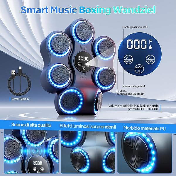 ZVD Music Boxing Machine,Tira Pugni da Muro con Musica,Machine Bluetooth da Boxe Elettronica con 11 modalità/velocità,Macchina di Boxe Musicale Intelligente per Adulti/Bambini - 3