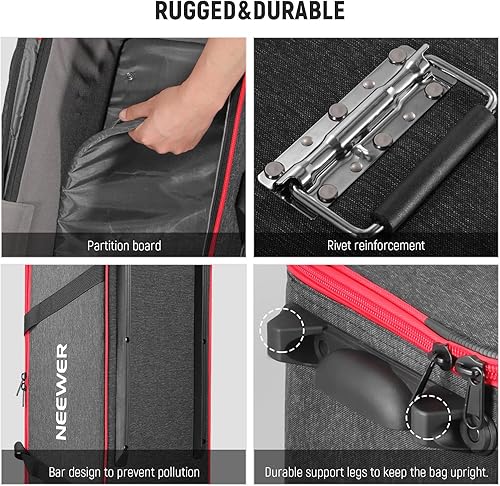 Miniatura 5 de NEEWER PB009 - Funda con ruedas para equipo de estudio fotográfico, 37.8"x15.3"x12.2"96x39x31cm, bolsa con ruedas y correascompartimento