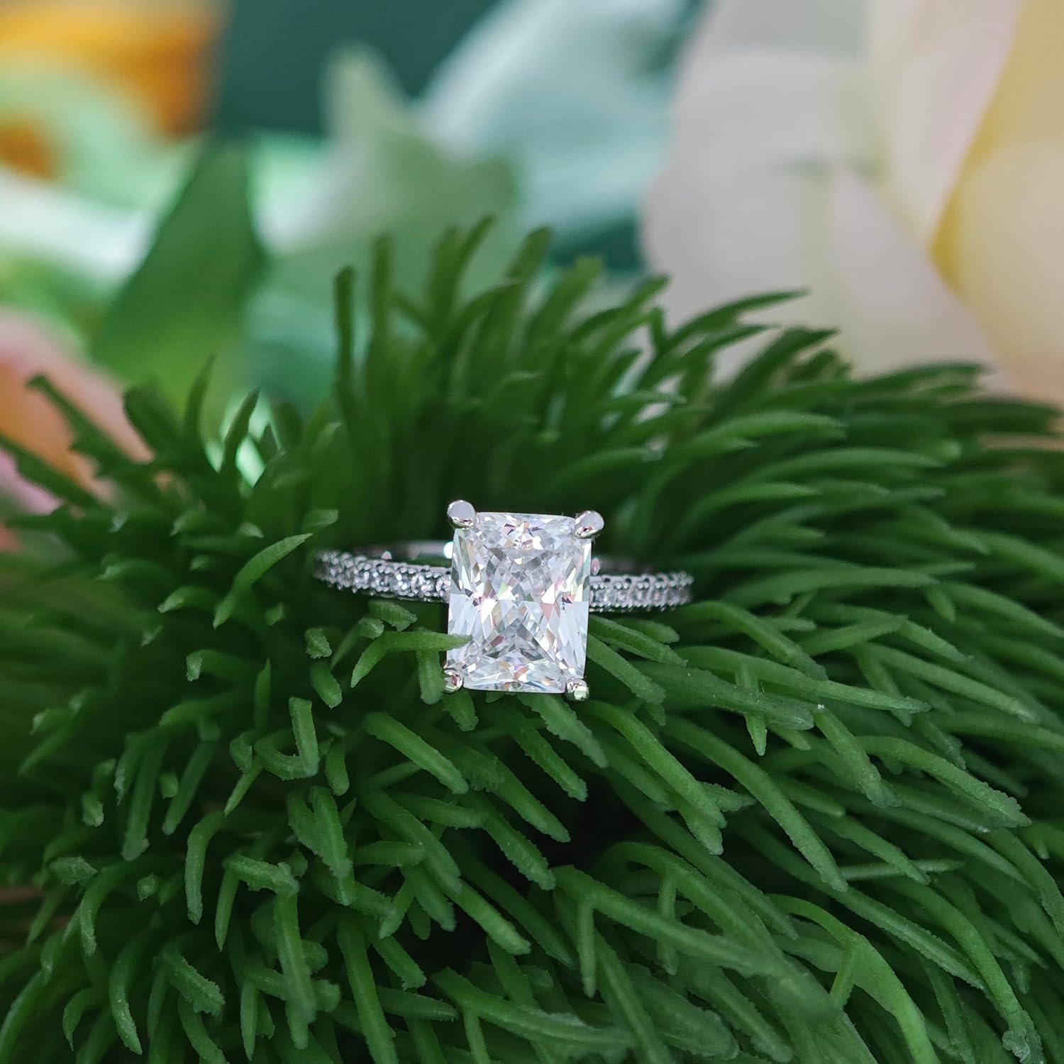 14K White Gold Radiant Cut Engagement Ring 3 Carat Radiant Cut Moissanite Rings 14K Hidden Halo Moissanite Engagement Ring for Women - Image 3