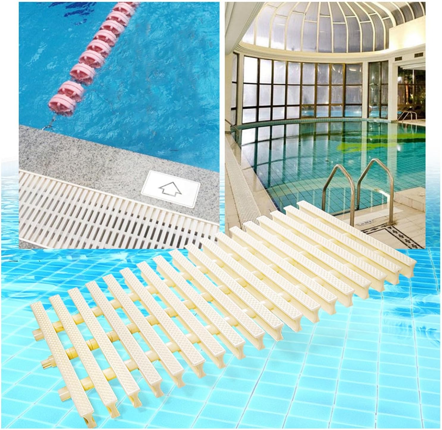Swimming Pool Drainage Overflow Grate - Durable Plastic Gutter for Pools, Bathrooms & Driveways, 15/18/20/30 cm x 100 cm (15x100CM, Pack of 10)