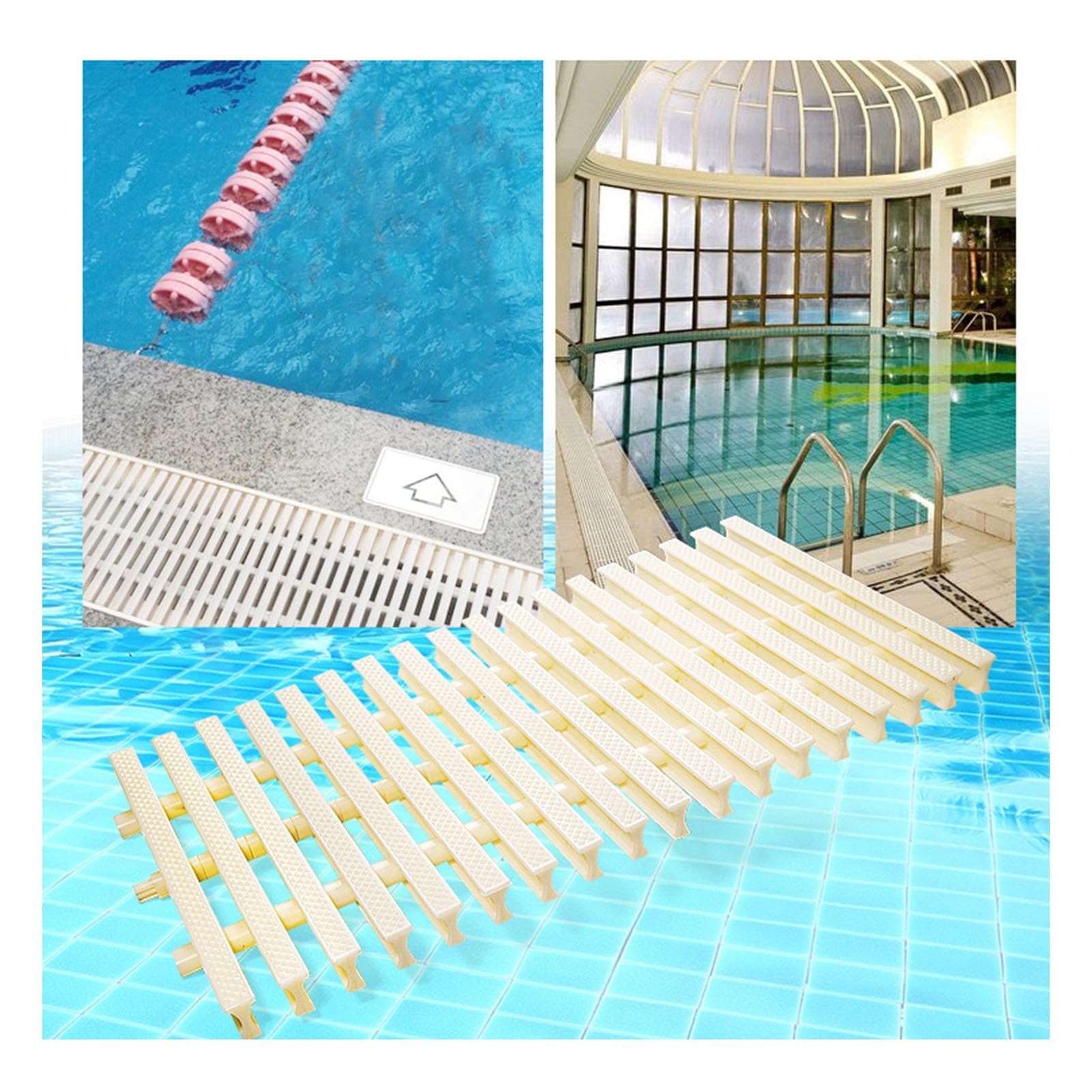 WQPMNYG Heavy-Duty Plastic Swimming Pool Grates & Drainage Overflow Gutter - 20x100CM (10 Pack) - Perfect for Pool, Bathroom, Driveway Water Management