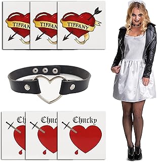 Bride Heart Tiffany Heart Temporary Tattoos Stickers for Halloween Costume Cosplay (heart tattoos and necklace)