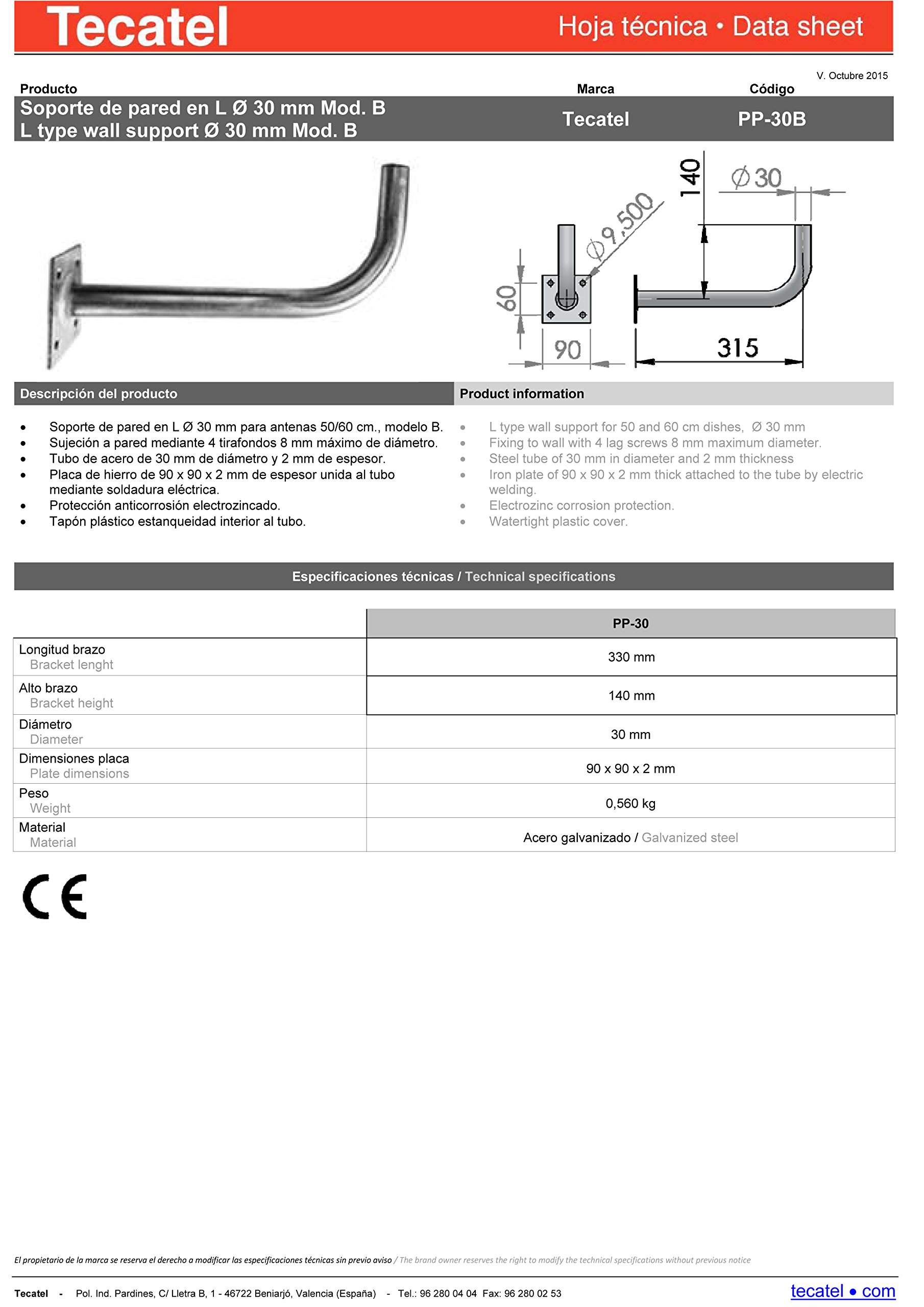 Tecatel K60C1LS - Kit parabólica de 60 cm (Soporte y LNB Universal), Color Blanco