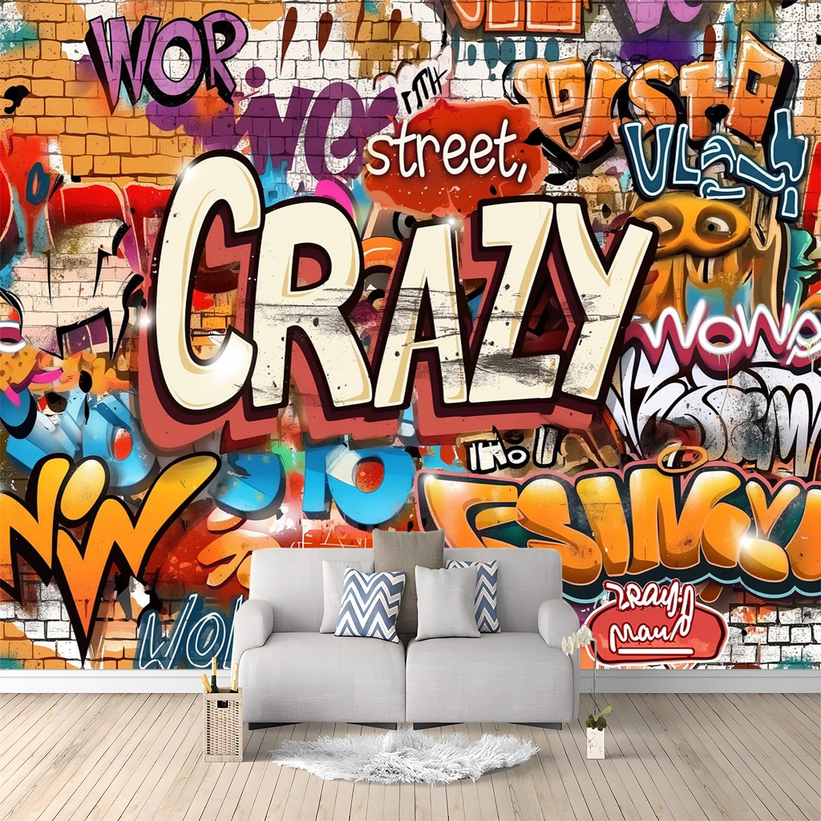 Carta da Parati Moderna Arte Dei Graffiti Stile Hip Hop Di Strada 250x175 cm Poster Gigante Carta da Parati, Tessuto Non Tessuto Fotomurale Carta da Parati, per Camera Letto, Soggiorno, Corridoio
