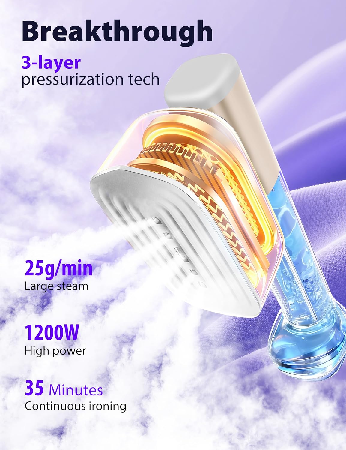 Steamer for Clothes Portable Handheld Garment Steamer,15s Fast Heat-up,180ml Tank,Steamer Ironing Gloves,35 Minutes of Continuous Ironing for Travel and Home(Champagne Gold)