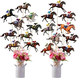 AUGSUN Premium Derby Decorations Set, 18 Elegant Horse Racing Centerpieces with Sticks for Table Decor Cupcake Toppers Racehorse Party Supplies