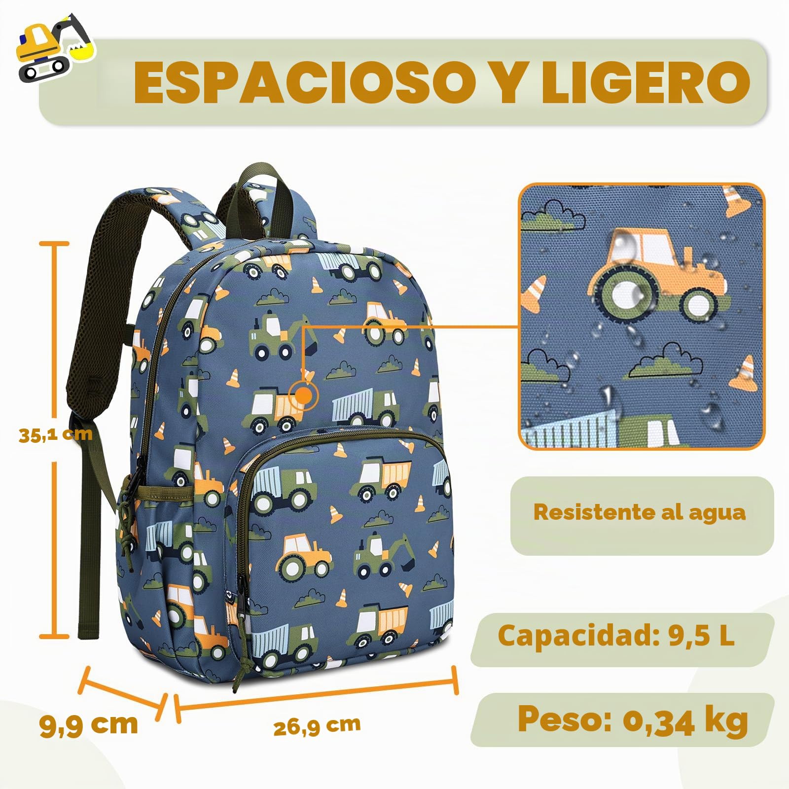 Chase Chic Mochila Infantil Resistente al Agua con Correa de Pecho - Mochila Escolar Ligera para Niños 3‑6 Años, Espalda Acolchada y Bolsillos Laterales, Varios Estilos