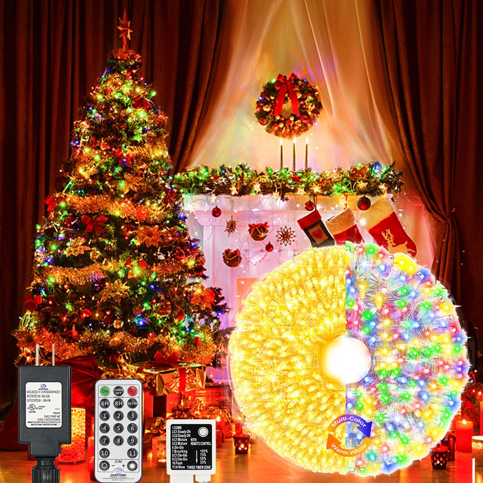 Decute 300LED Christmas Tree String Lights Outdoor Indoor 108FT Extendable, 1...