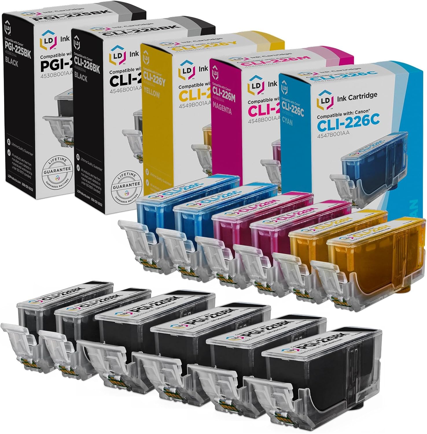 LD Compatible Ink Cartridge Replacements for Canon PGI-225 & CLI-226 (4 Pigment Black, 2 Dye Black, 2 Cyan, 2 Magenta, 2 Yellow, 12-Pack) Compatible w iP4820 iP4920 MG5220 MX712 MX882 MX892 and More
