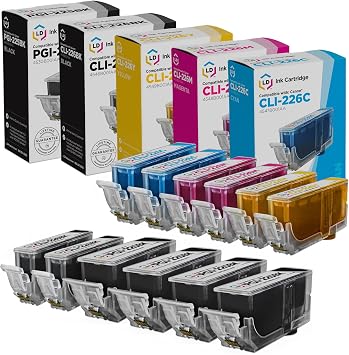 LD Compatible Ink Cartridge Replacements for Canon PGI-225 & CLI-226 4 Pigment Black, 2 Dye Black, 2 Cyan, 2 Magenta, 2 Yellow, 12-Pack Compatible w iP4820 iP4920 MG5220 MX712 MX882 MX892 and More